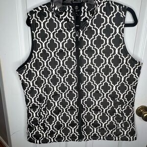 Lands' End Black and White Patterned Zippered Vest